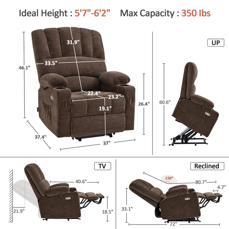 Power Lift Recliner Chair for Elderly, Massage and Heat, Faux Leather & Fabric
