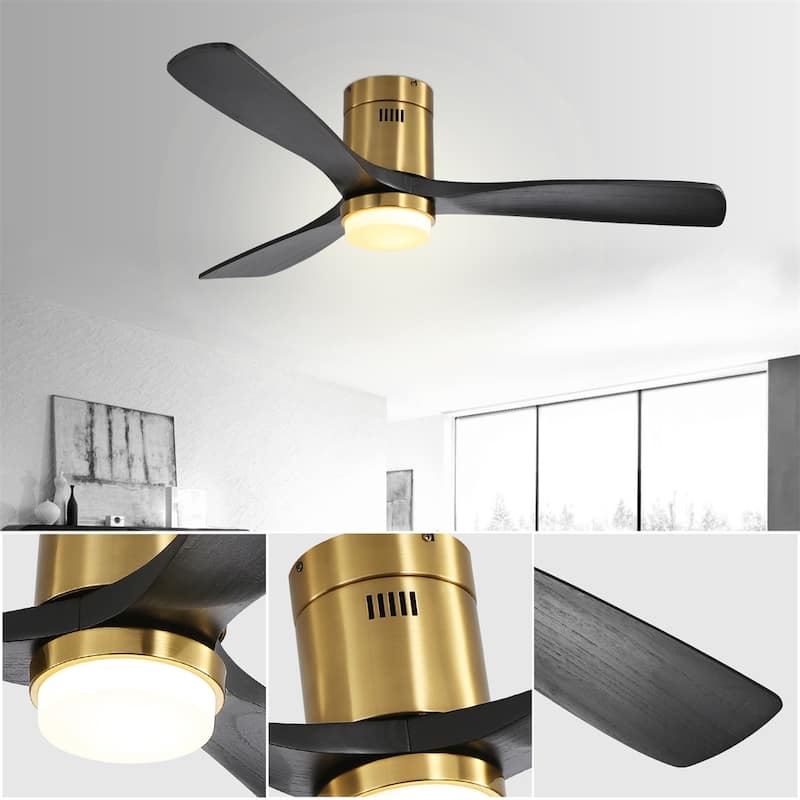 52" Low Profile Ceiling Fan with Remote,Wood Blades,Integrated LED,3 Light options,Gold with Black - Medium SIze/52 Inch