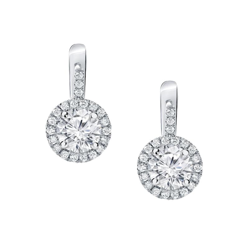 14k Gold Round 2 2/5ct TDW Diamond Halo Dangle Earrings by Auriya (H-I, SI1-SI2)