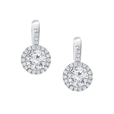 14k Gold Round 2 2/5ct TDW Diamond Halo Dangle Earrings by Auriya (H-I, SI1-SI2)