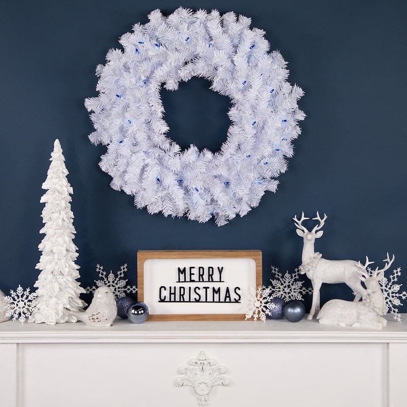 Geneva White Spruce Artificial Christmas Wreath, 24-Inch, Blue Lights
