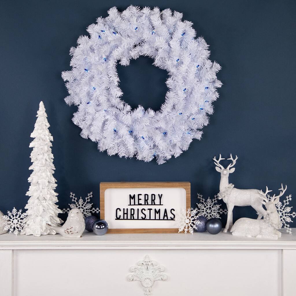 Geneva White Spruce Artificial Christmas Wreath, 24-Inch, Blue Lights