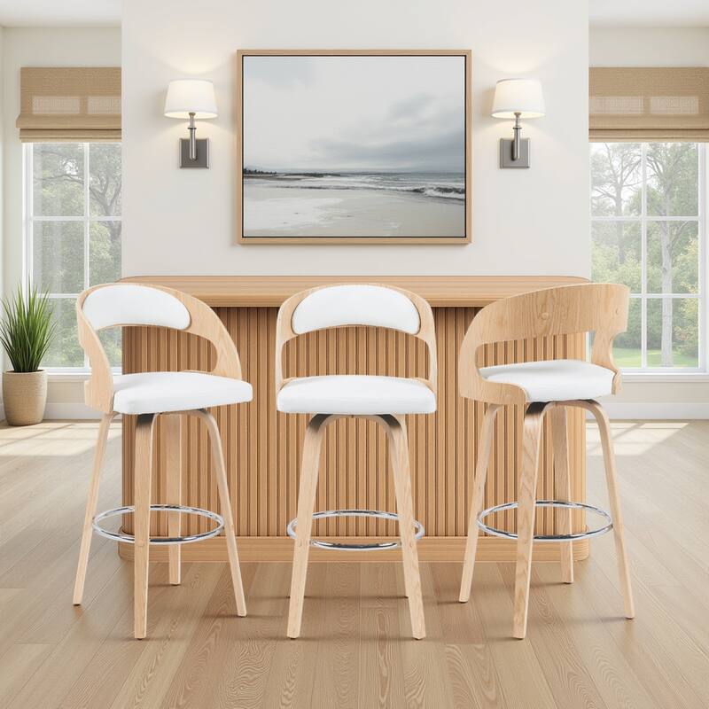Shelly Mid-Century Swivel Bar Stool, Upholstered Counter Height Chair with Bentwood Legs
