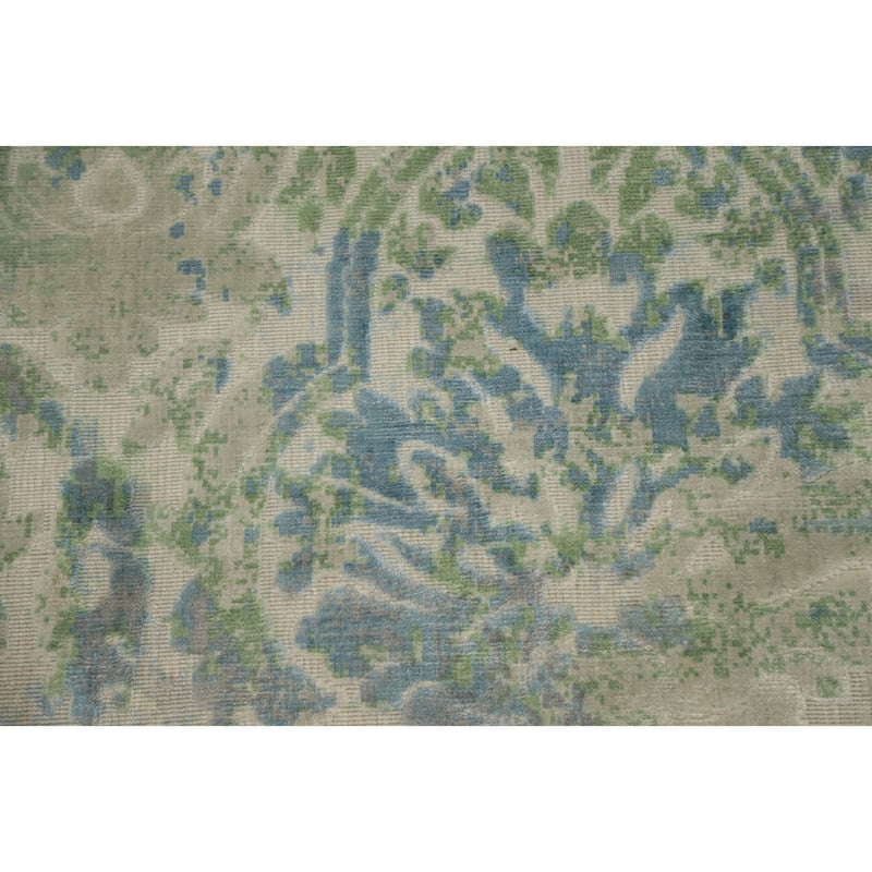 Hand Knotted Oriental Viscose Silk Carpet Modern Abstract Green Abstract Area Rug - 6' 4'' X 4' 1''