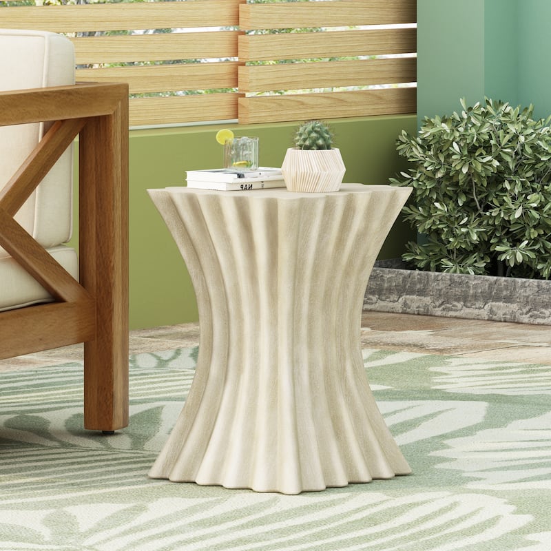 Archaistic Undulating Wavy Side Table Fluted Hourglass Accent Table Indoor Outdoor Small End Table Lightweight Plant Stand