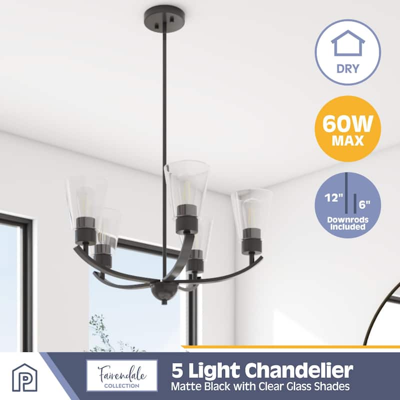 Prominence Home Fairendale Matte Black 5-Light Chandelier with Clear Glass - 26.25