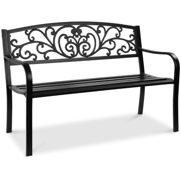 slide 2 of 10, Outdoor garden courtyard steel bench Black