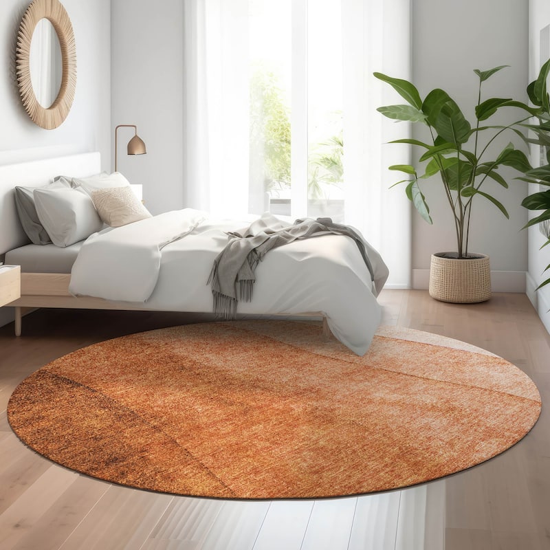 Premium Washable Super Soft Ombre Stripes Mayfield Rug - Paprika - 8' x 8' - Round