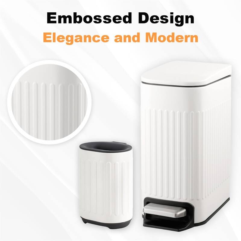 Bathroom Trash Can with Toilet Brush - White - 12.2 x 6.3 x 12.9