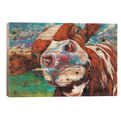 Curious Cow I Print On Wood by Carolee Vitaletti - Multi-Color
