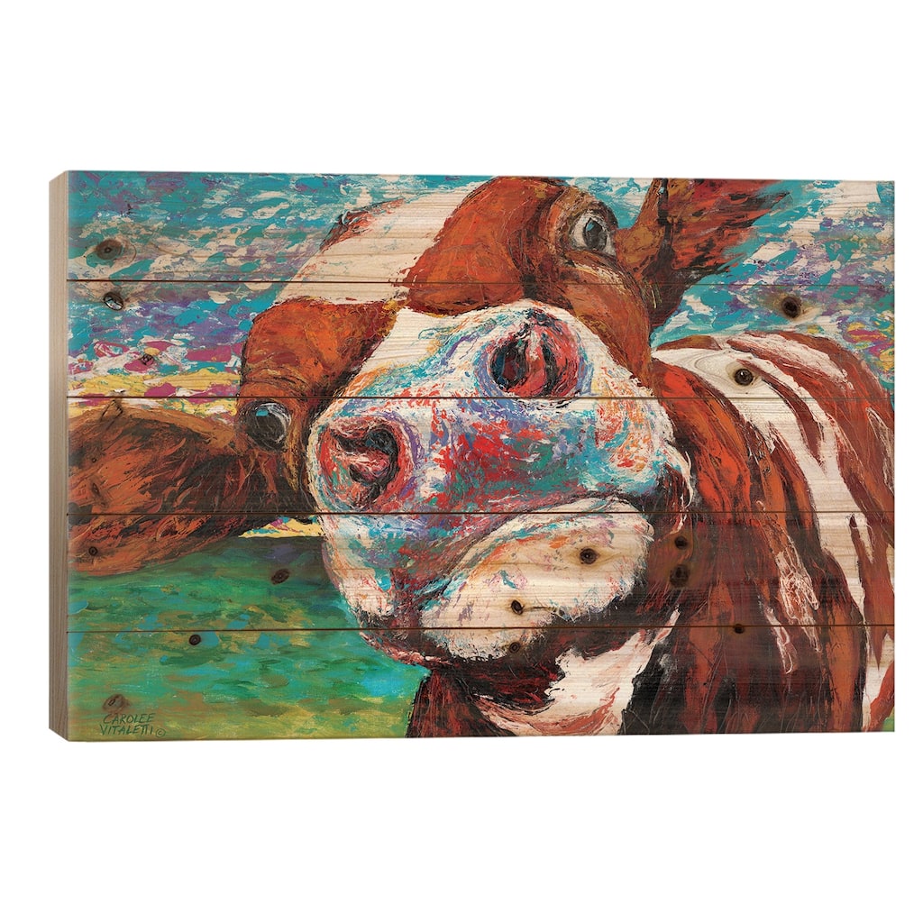 Curious Cow I Print On Wood by Carolee Vitaletti - Multi-Color