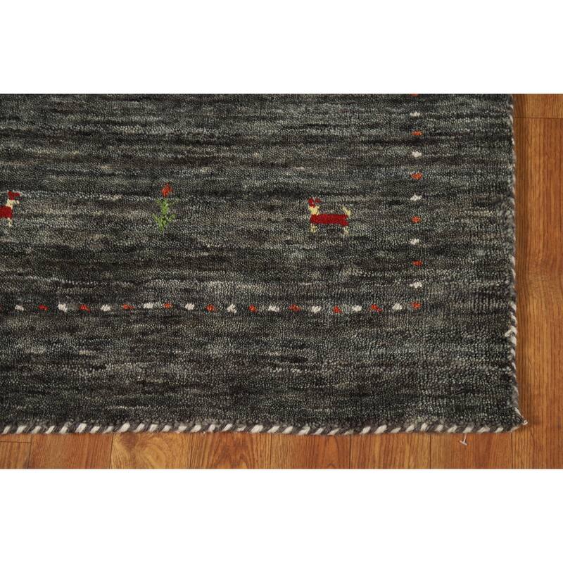 Oriental Grey Tribal Gabbeh Indian Rug Hand-Knotted Wool Carpet - 2'6" x 5'6"