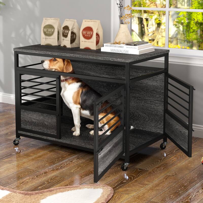Moasis 39.4" Dog Crate Furniture Indoor Furniture End Table - 39.4"L x 23.6"W x 30.1"H - Grey
