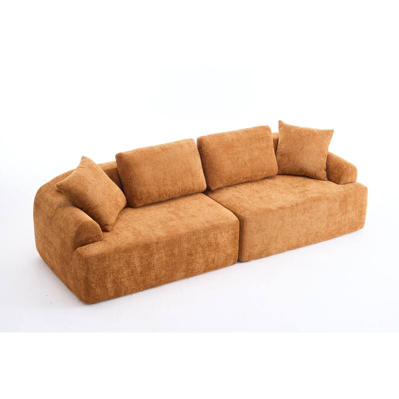 4-seater Orange Compression Sofa, Fabric, Foam+Spring, 103"L x 36"W x 26"H