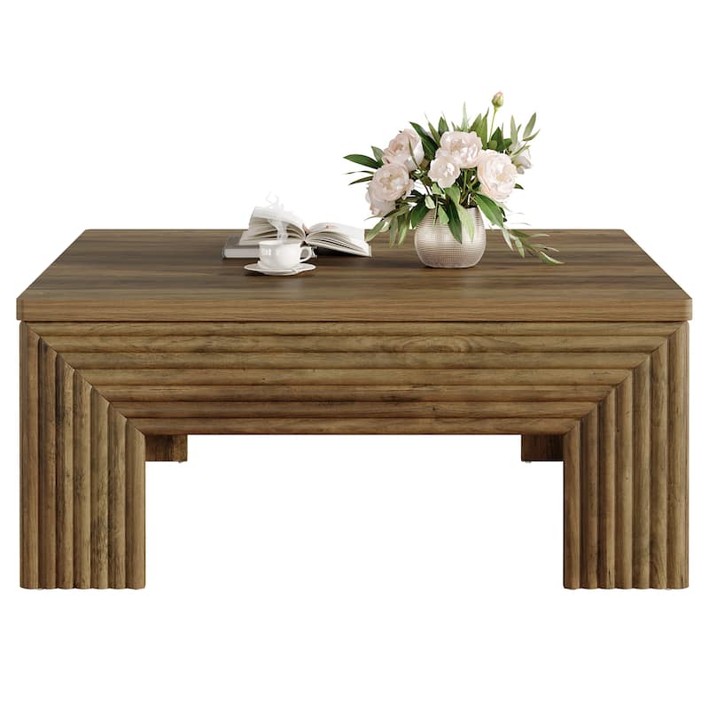 39.4" Square Coffee Table for Living Room, Farmhouse Wood Center Table - 39.4" D x 39.4" W x 17.72" H