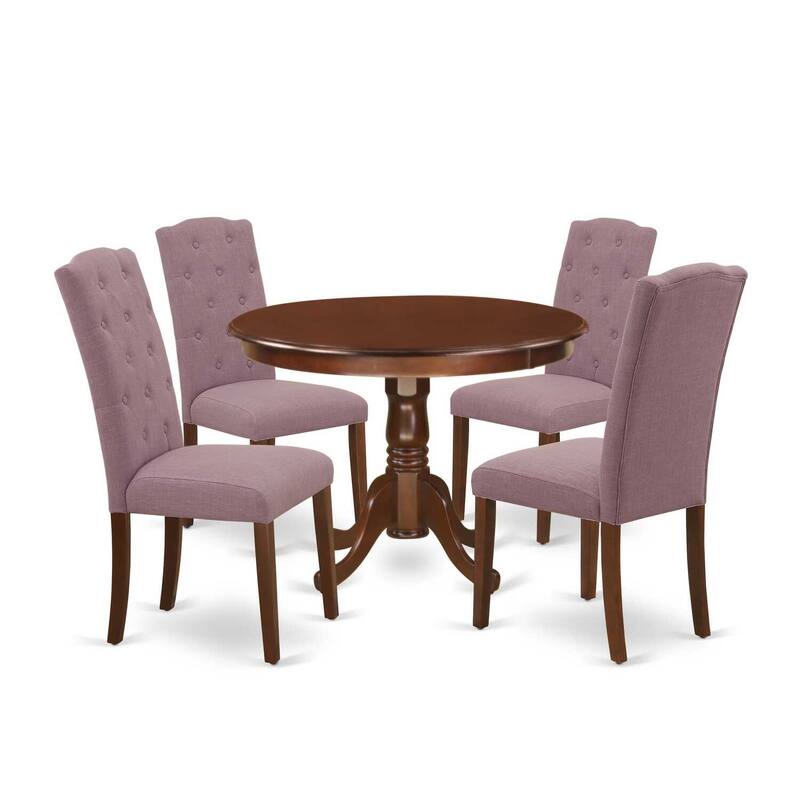 5-Piece Round Dinette Set - Coastal Cool Dining Table & 4 Parsons Chairs - Mahogany Finish - 42