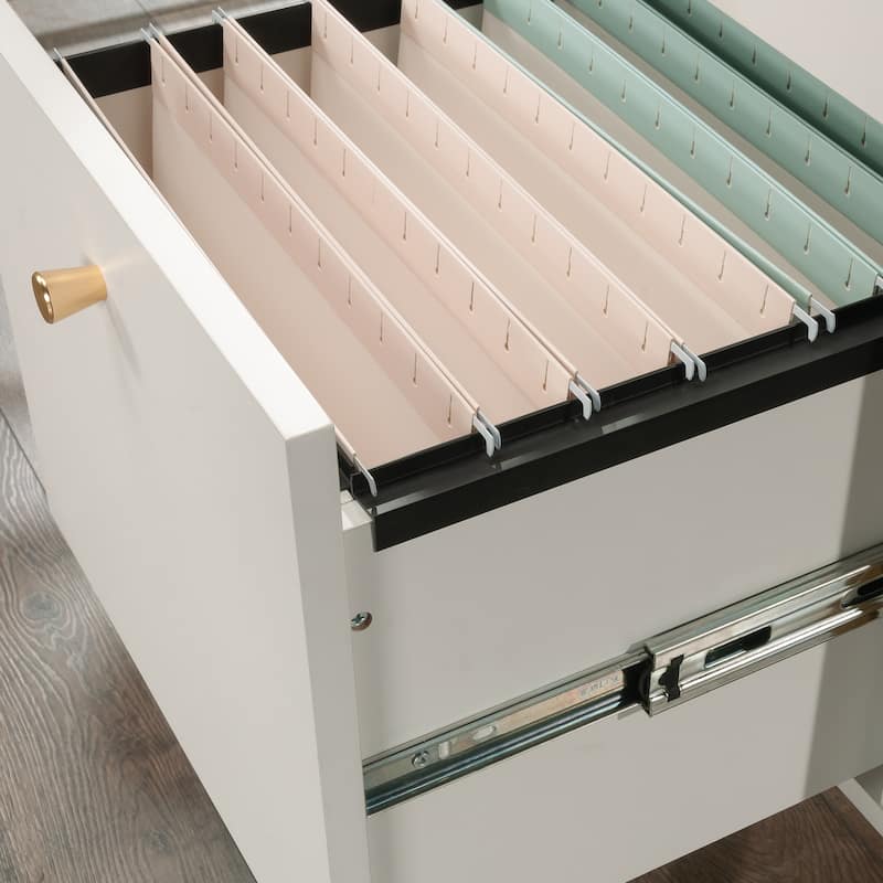 Wood L-Shaped Desk with Glass Top, White