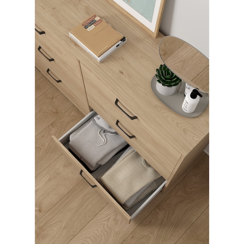 Porch & Den Sofia 6 Drawer Double Dresser, Jackson Hickory