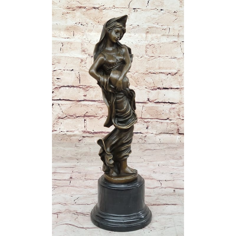 Aquarius Watercarrier Girl In Flowing Dress Carrying Jug Of Water - Bronze Sculpture By Milo