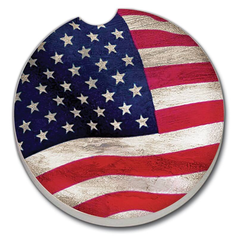Counterart Absorbent Stoneware Car Coaster, Us Flag, Set of 2 - 2.5