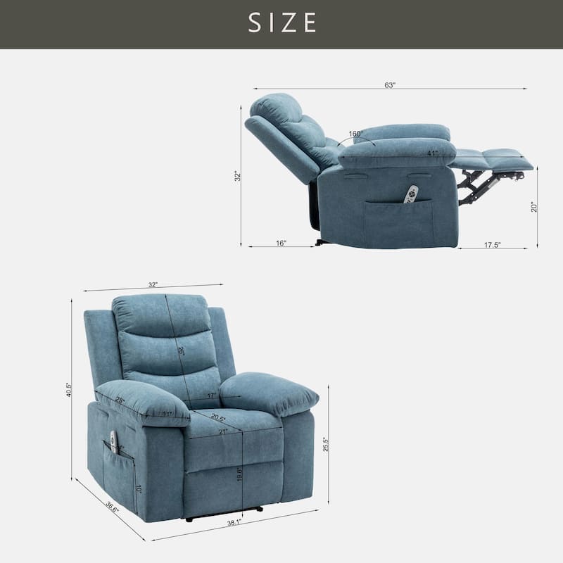 Velvet Fabric Power Recliner Chair with Massage and Heating