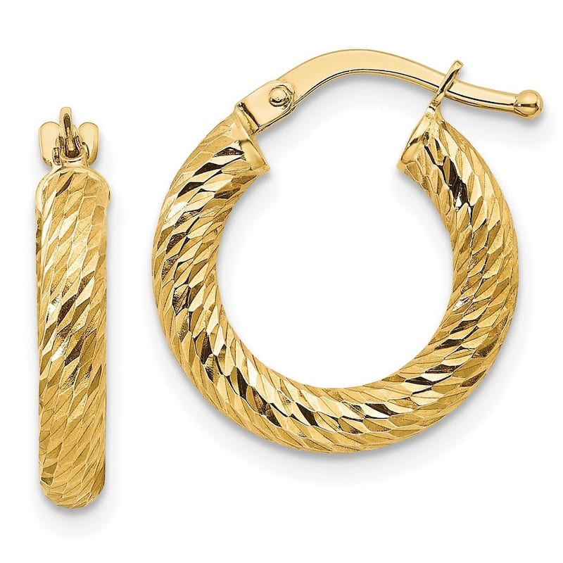 Curata 14k Yellow Gold Sparkle Cut Round Hoop Earrings - 17.75x16mm