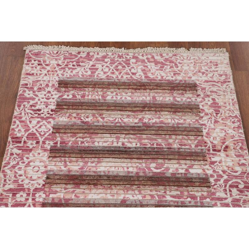 Striped / Modern Abstract Accent Rug Hand-Knotted Wool Carpet - 2'8"x 4'10"