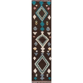 Tribal Moroccan Oriental Geometric Runner Rug Hand-knotted Wool Carpet - 2'5" x 12'10"