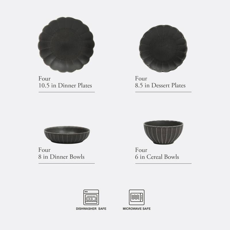 Gibson Elite Malibu Shore 16 Piece Scallop Stoneware Reactive Glaze (Service for 4) Ceramic Plates and Bowls Dinnerware Set