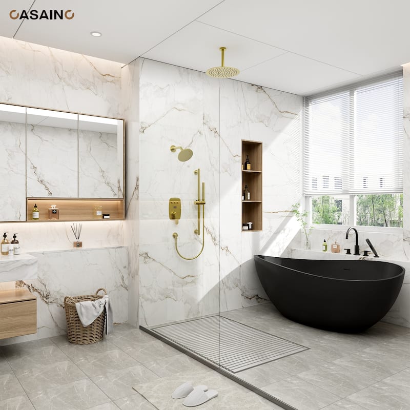3-Spray Patterns 1.8 GPM 12 in. and 6 in. Dual Shower Head and Handheld Shower Head with Digital Display and Pressure-Balanced