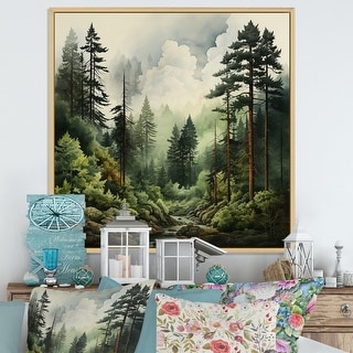 Designart "Pine Tree Forest" Landscapes Framed Canvas Art Print - Bed ...