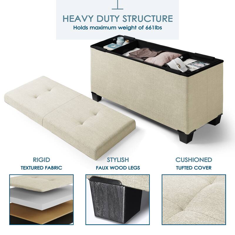 Empyrean Tuffted Folding Foot Rest Storage Ottoman Bench with Storage Bins