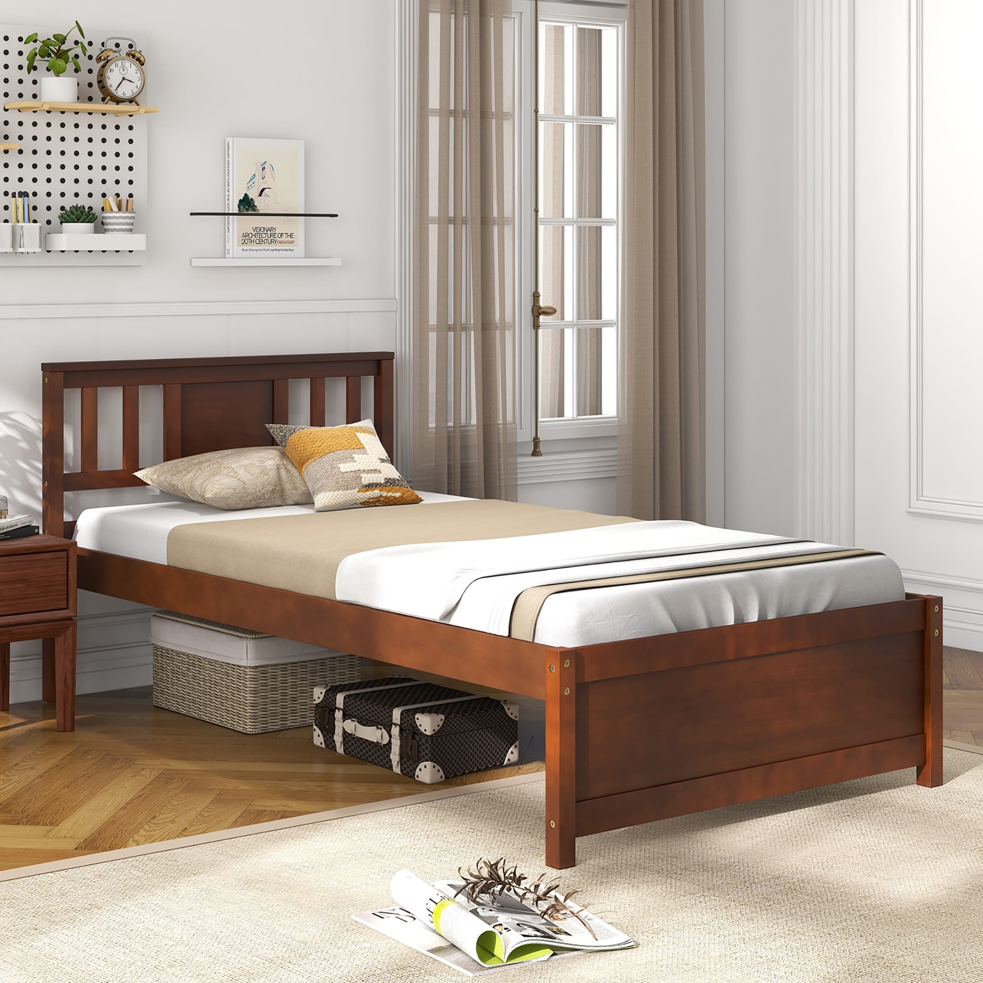 Gymax Twin/Full/Queen Size Bed Frame w/ Headboard Wood Slat Support No