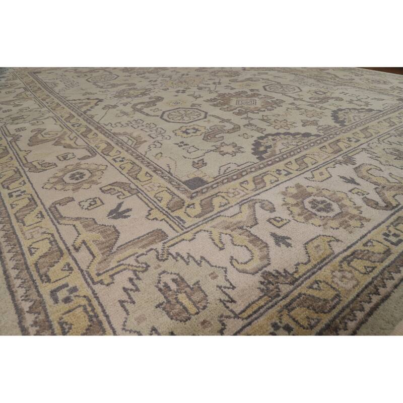 Green Floral Oushak Indian Area Rug Hand-Knotted Wool Carpet - 9'0" x 12'2"