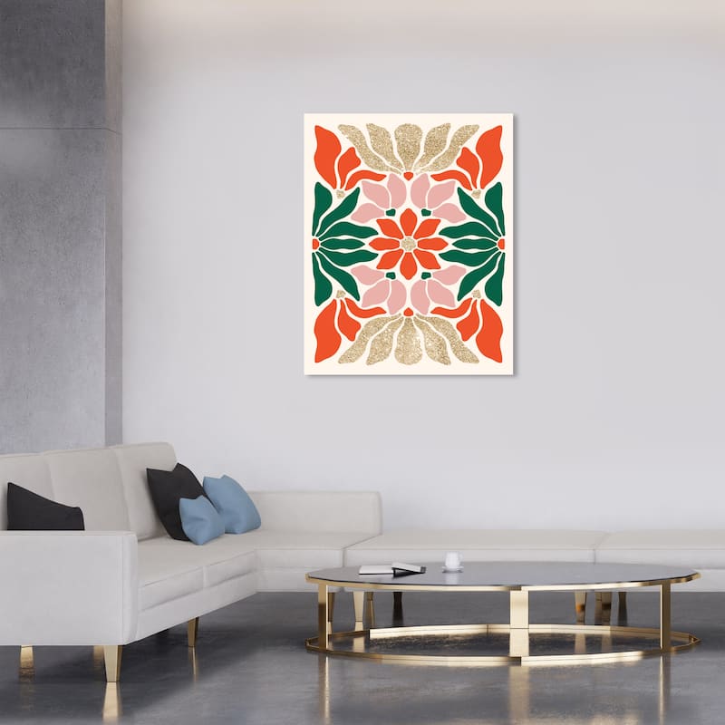 Wynwood Studio Canvas Floral and Botanical Glitter Poinsettias Gold Glam Wall Art Canvas Print - 30 x 36