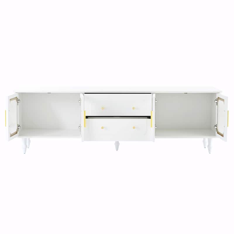Retro TV Stand with Fluted Glass Doors for TVs Up to 78''