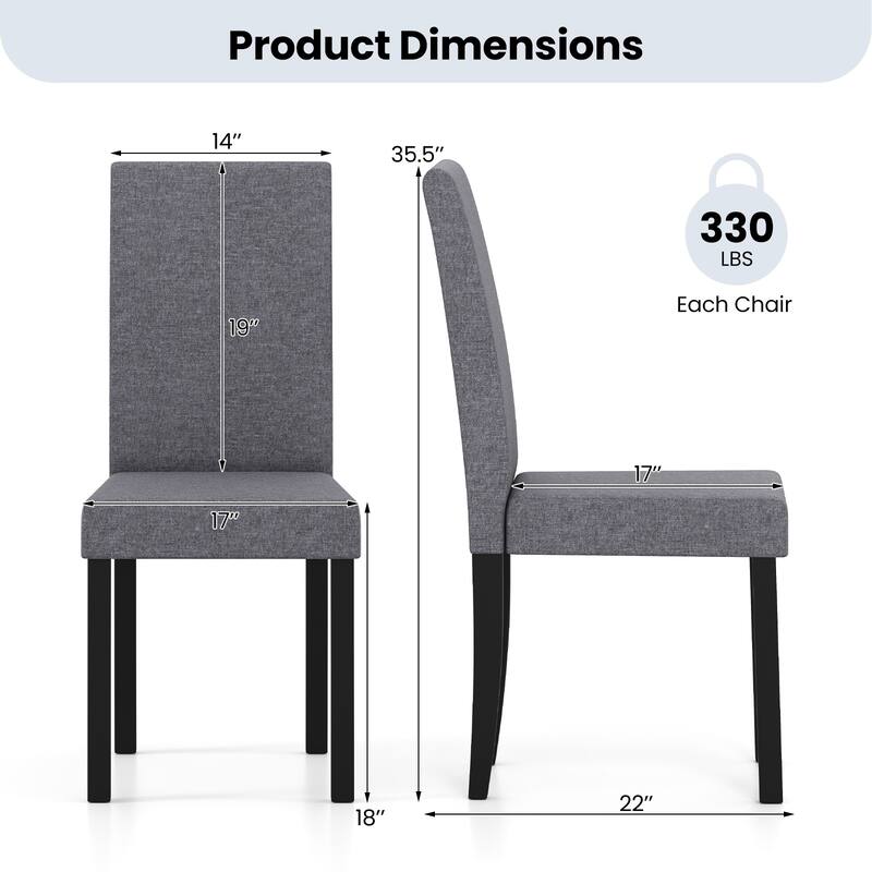 Set of 2 Modern Rubber Wood Dining Chairs with Faux Linen Upholstery and Cushioned Seats - 17" x 22" x 35.5" (L x W x H)