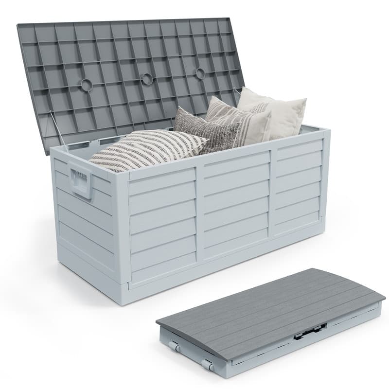75 Gallons Foldable Deck Box Outdoor Indoor Storage Lid - Grey