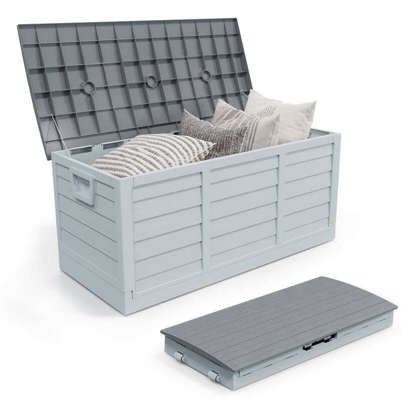 75 Gallons Foldable Plastic Deck Box Outdoor Indoor Storage - 75 gallons - Grey