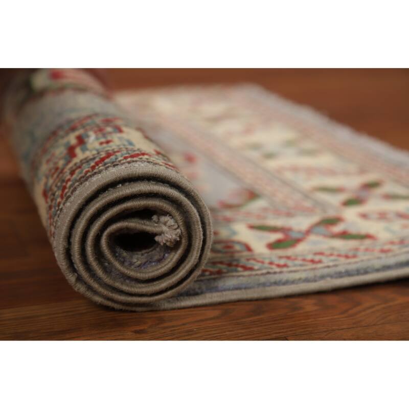 Gray Geometric Kazak Accent Foyer Rug Hand-Knotted Wool Carpet - 2'0"x 3'0" - 2'0"x 3'0" - Grey
