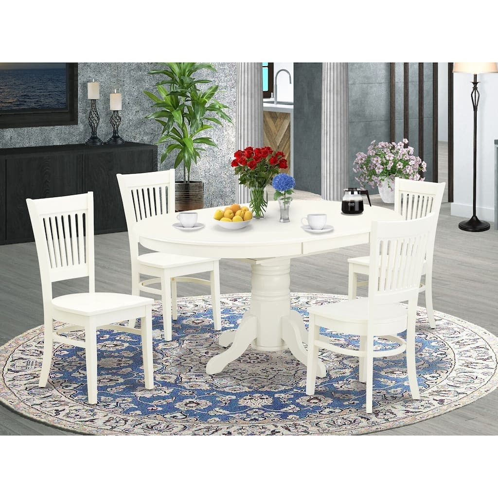 Modern 5 Piece Dining Set - Oval Table & 4 Chairs - Mid Century Style - Linen White Finish