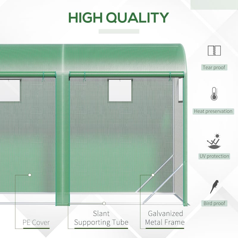 Outsunny 10' x 3' x 7' Tunnel Greenhouse Outdoor Walk-In Hot House with Roll-up Windows and Zippered Door, Steel Frame, PE Cover