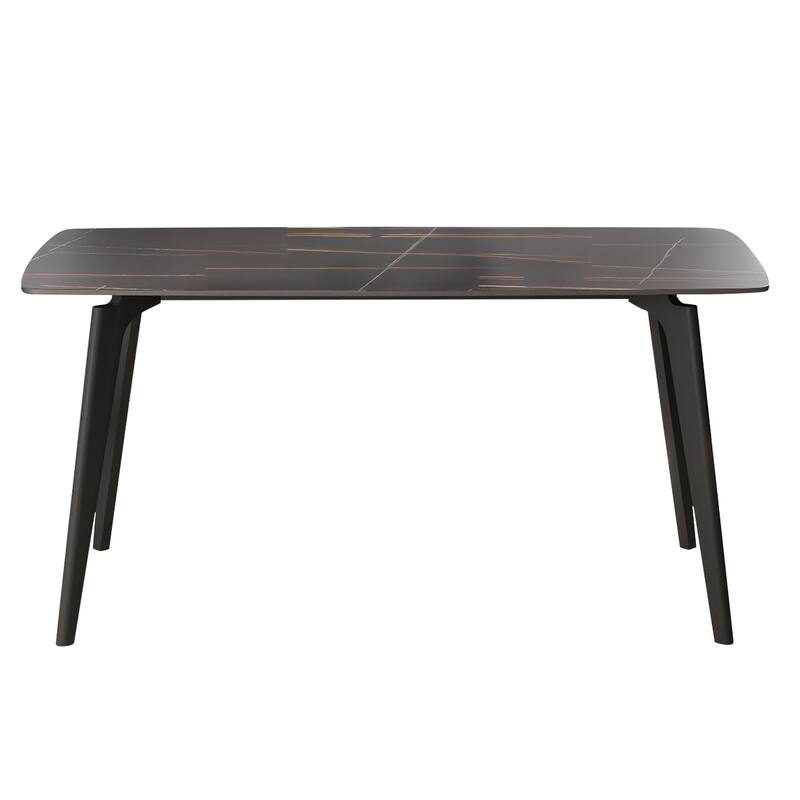 62.99" Modern Artificial Stone Black Curved Edge Black Metal Leg Dining Table-Can Accommodate 6 People(Dining Table Only)