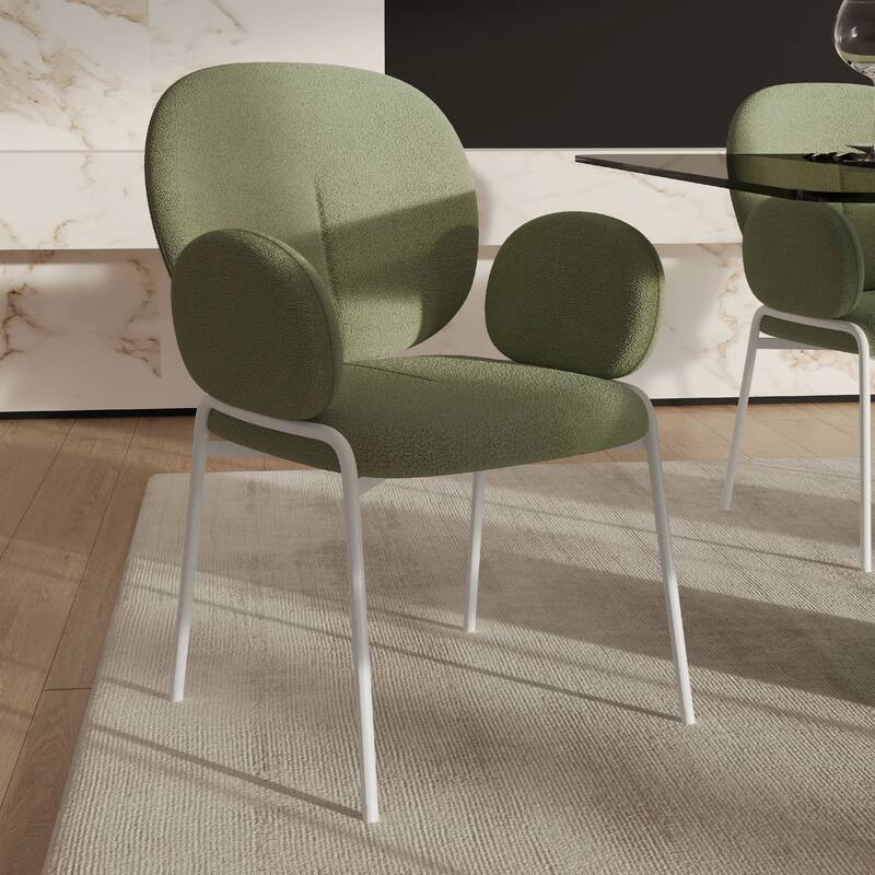 Celestial Modern Boucle Dining Side Chair with White Powder Coated Iron Frame Kitchen Chair Set of 2
