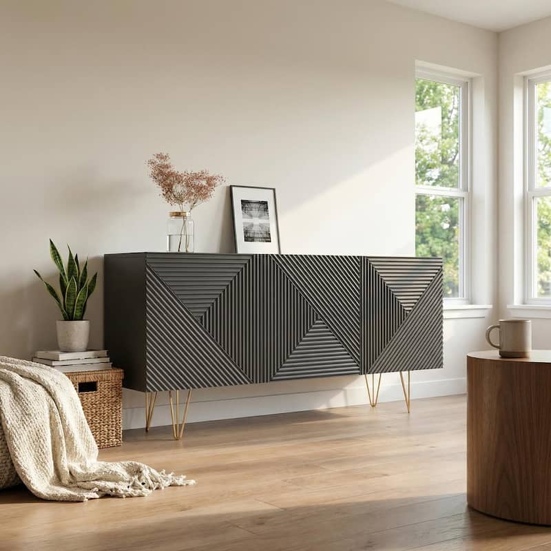 Meble Furniture Giza 3D 63" Sideboard with Matte Body and High Gloss Fronts with Metal Legs 63W x 14D x 29H