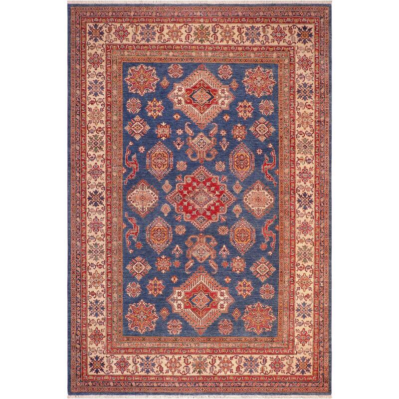 Rustic Super Kazak Sawyer Blue/Beige Hand Knotted Wool Rug - 8'3'' x 10'0''