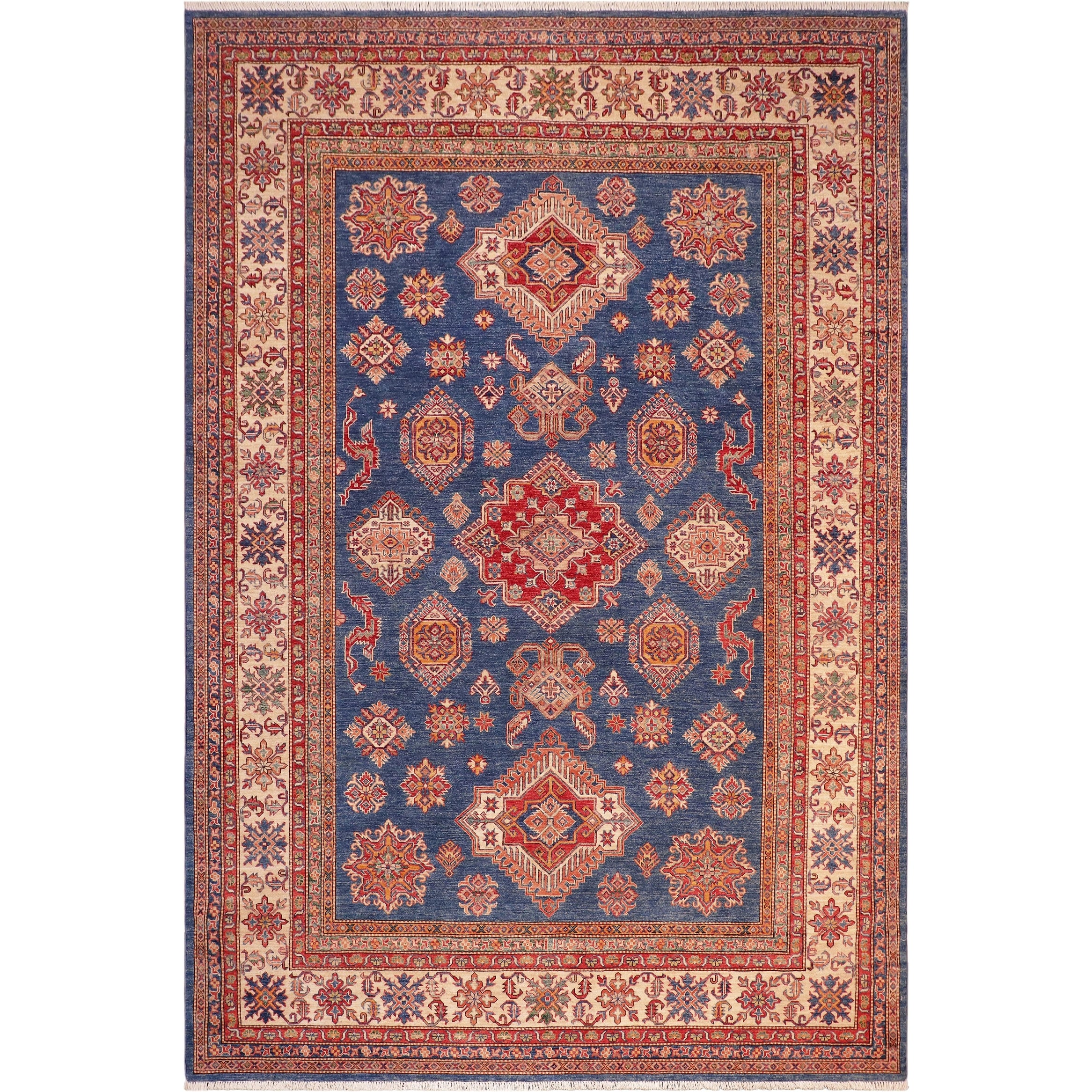 Rustic Super Kazak Sawyer Blue/Beige Hand Knotted Wool Rug - 8'3'' x 10'0''