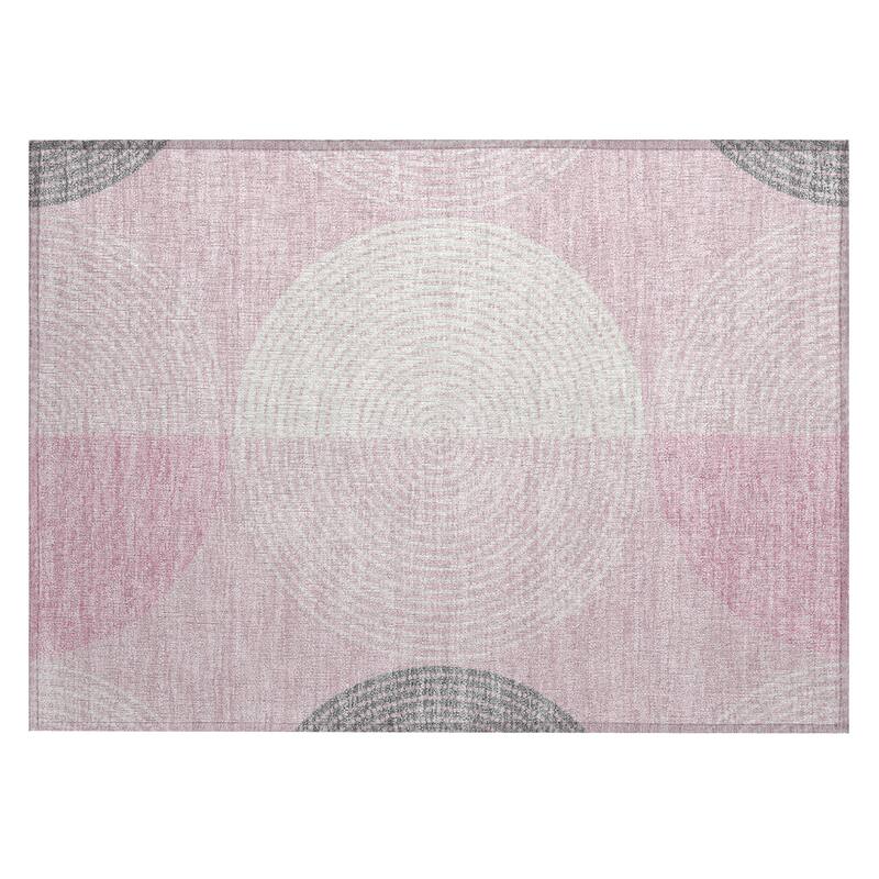 Machine Washable Indoor/ Outdoor Casual Circles Chantille Rug