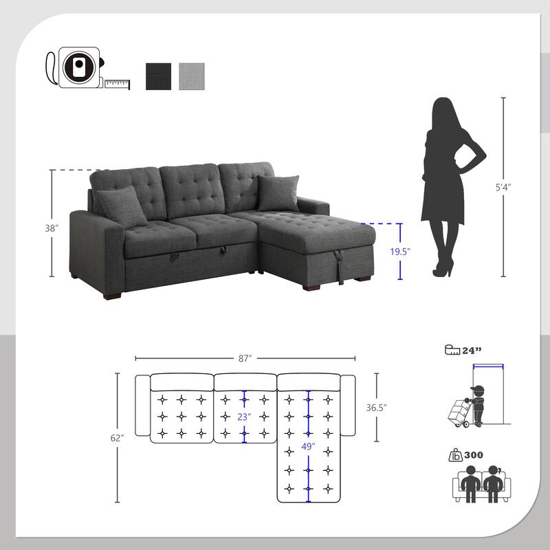 Miles 2-Piece Sectional Sofa Sleeper with Right Chaise