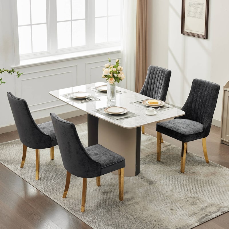 Family Chenille Dining Chair with Metal Curved Legs, Set of 2